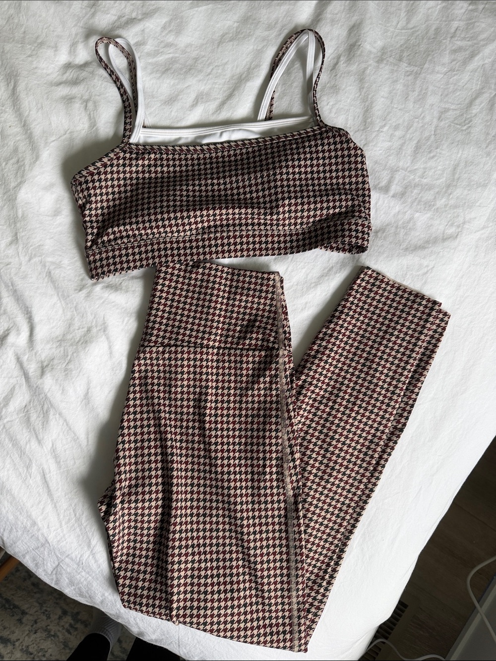 YPB Abercrombie Houndstooth High-Waist Leggings & Crop Top Set - Brown